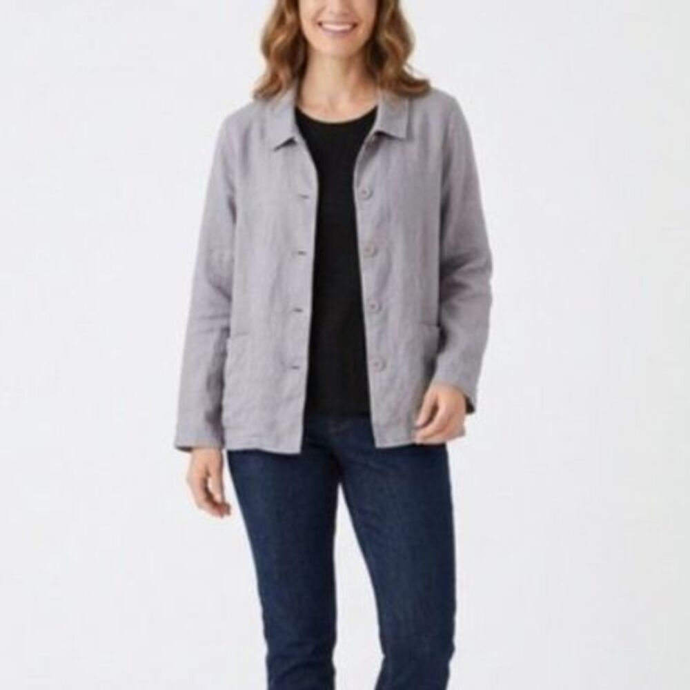 Flax Women's NWOT Gray 100% Linen 5 Button Front LS Blazer Jacket Size S